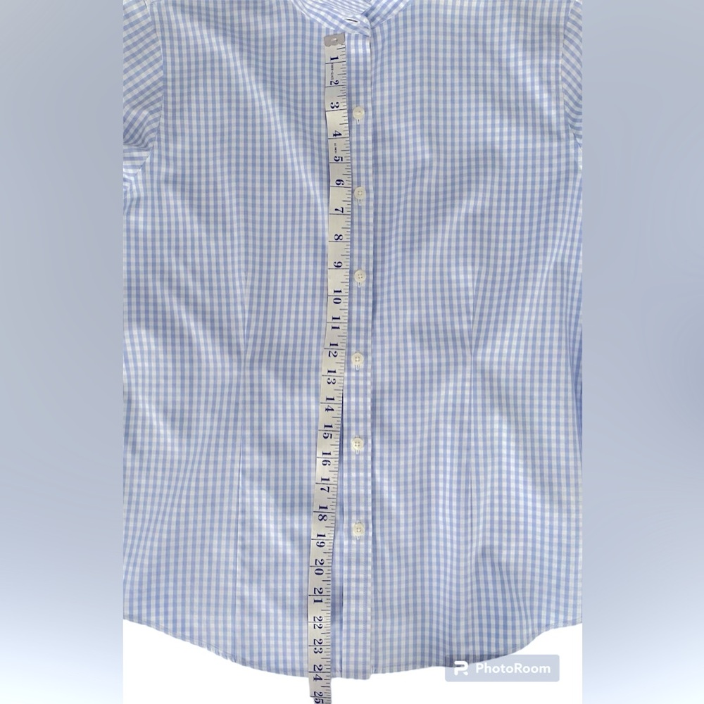 🩵 L.L.Bean Ladies Sz M Wrinkle Resistant Light Blue Gingham 3/4 Sleeved Blouse - Picture 13 of 16
